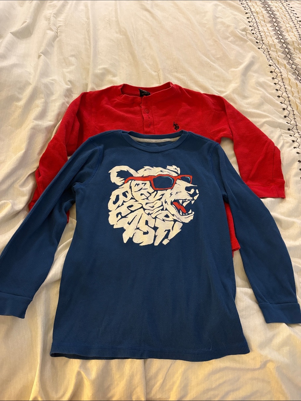 Set: Boys Blue Bear Graphic Long-Sleeve Shirt and US Polo long sleeve shirt